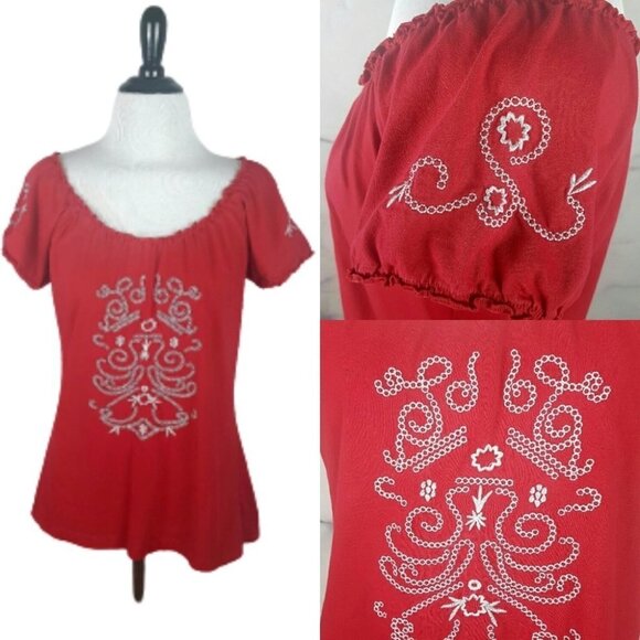 Red Folklore Boho Embroidered Gypsy Top - Picture 1 of 7